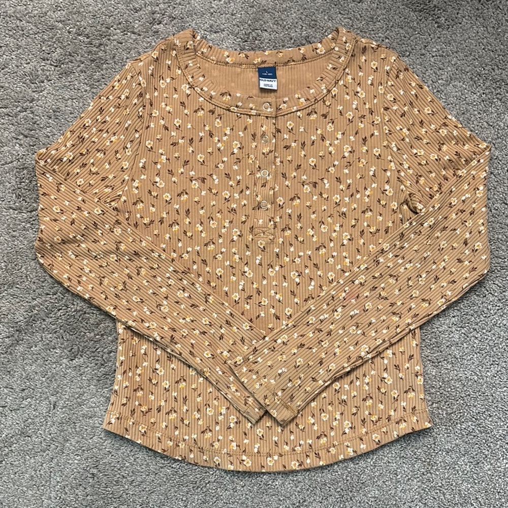 Girl’s Old Navy Tan Fitted Long Sleeve Henley